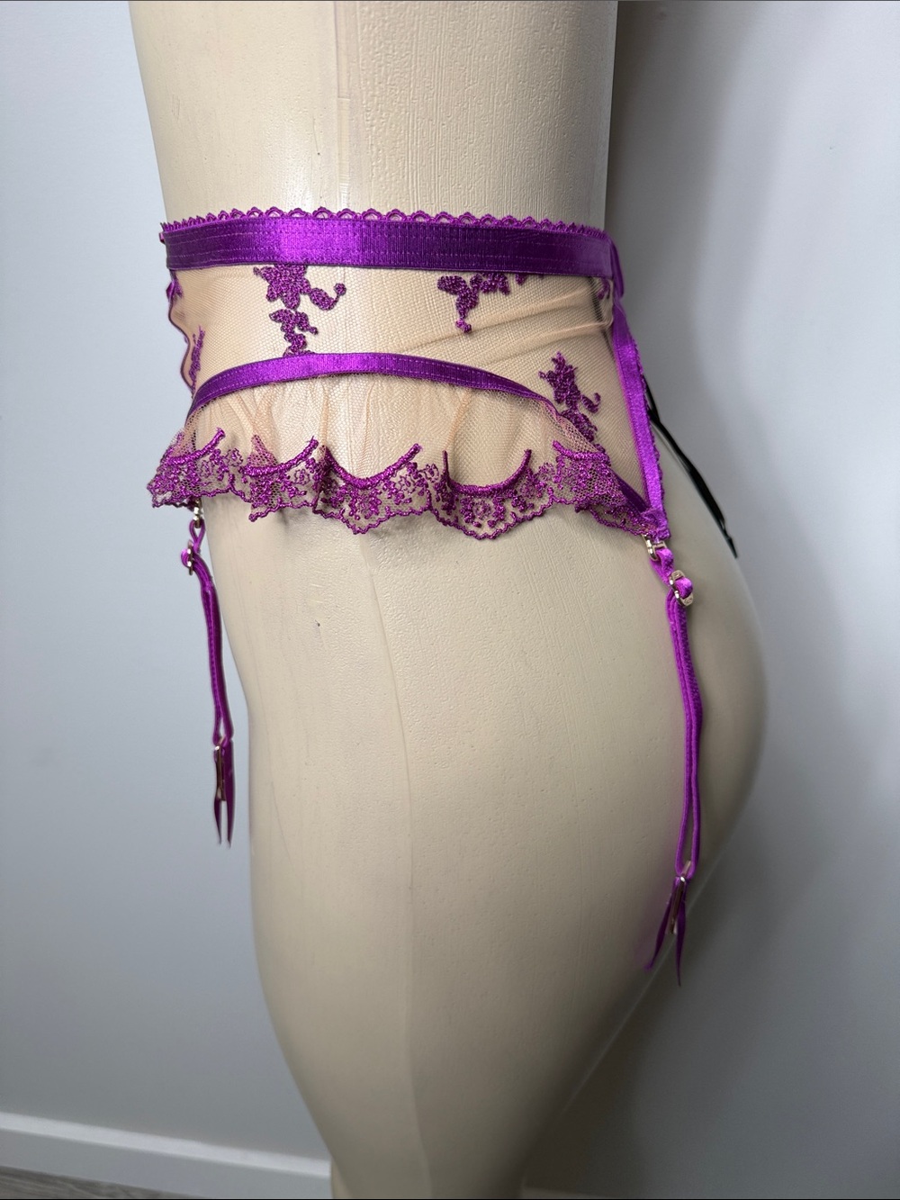 Honey Birdette Madison Violet Lace Garter Belt with Satin Straps NWOT - Picture 3 of 8